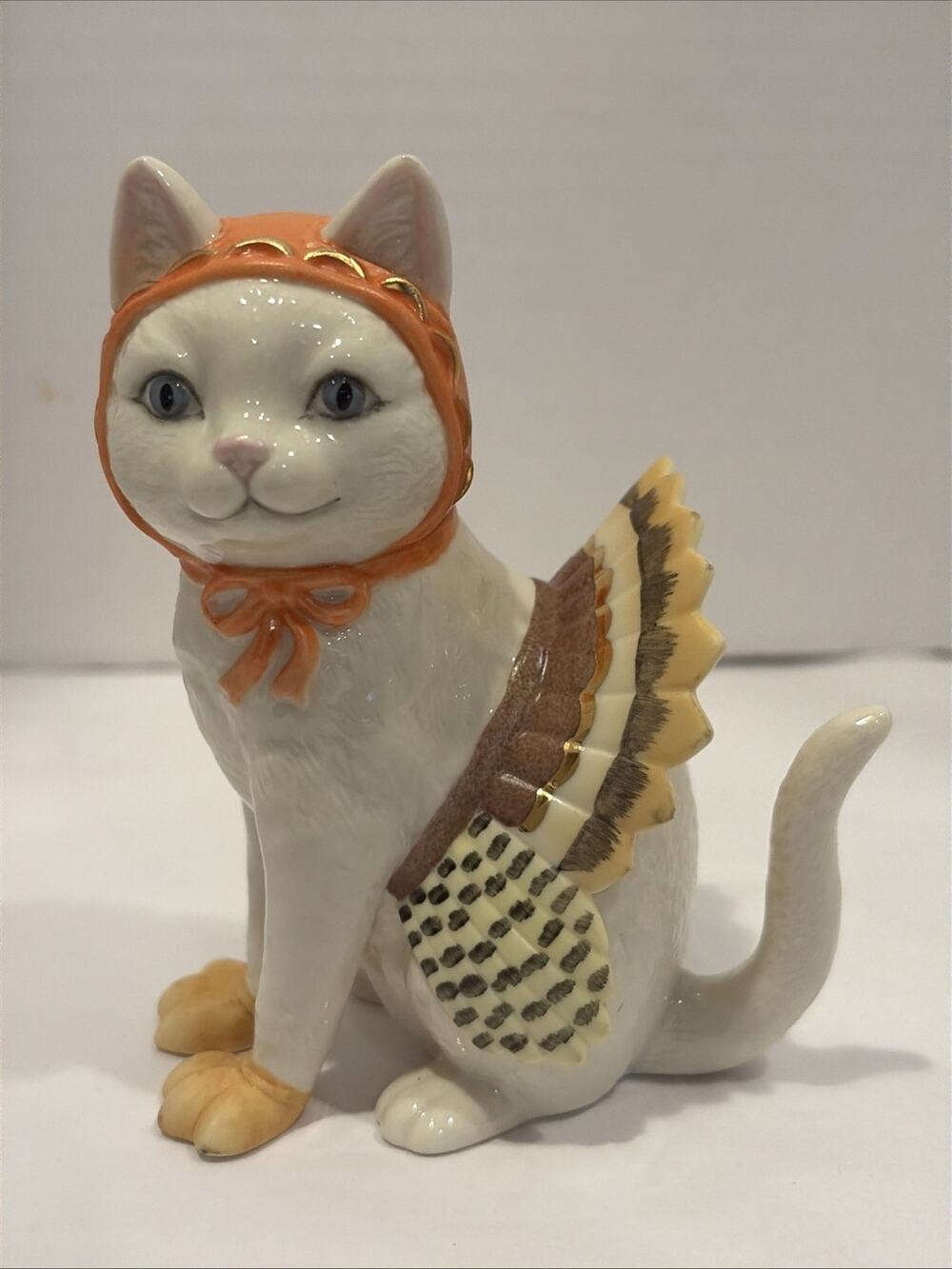 Lenox American by Design Kitty Gobbler Cat Figurine Thanksgiving Bone China